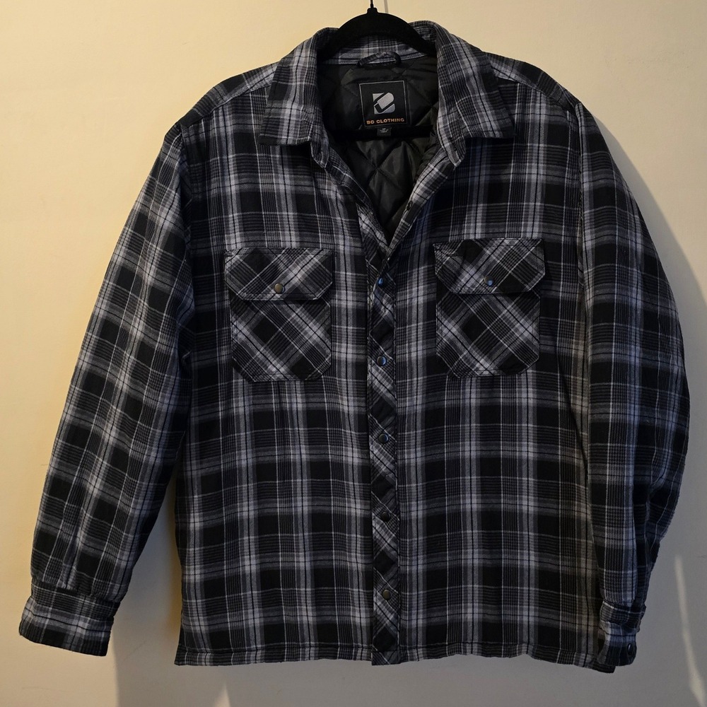 BC Clothing Flannel Shirt Jacket Mens Medium Plaid Quilted Lined Work Skater